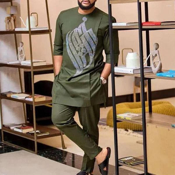 Chándales para hombres African Boubou Dashiki Ropa Pantalones de lujo Conjuntos Trajes elegantes completos para hombres en 2 piezas Traje de marca Rhinestones Abaya