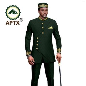 Tracksuits voor heren Afrikaans zakelijk causaal pak voor heren Bazin Riche Jacket en broek Match Hats 3 PCS Formele slijtage Weddingkleding A2316051