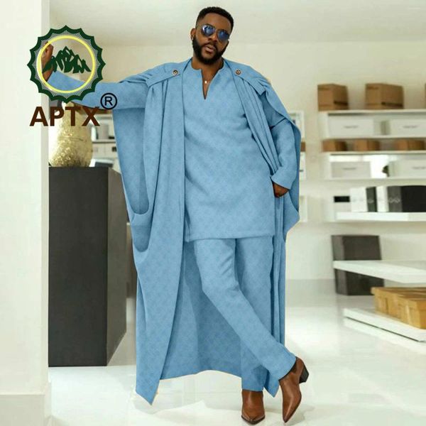 Chándales para hombres Ropa africana para hombres Trajes de traje de boda Camisa larga con capa Pantalones Conjunto de 3 piezas Vestido de fiesta de noche 2416029