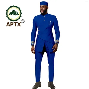 Tracksuits voor heren Afrikaanse kledingfeestjurk voor mannen Pakken Bazin Riche Jacket en broek met hoed trouwkleding 2416032