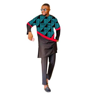 Tracksuits voor heren Afrikaanse cultuur kostuum patchwork shirts met solide zwarte broek herensets moderne design mannelijke bruiloft outfitsmen's