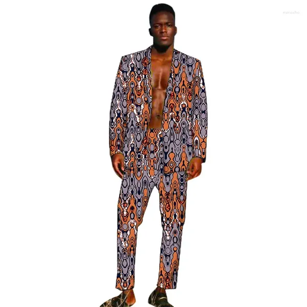 Trajes para hombres Traje de novio africano Hombres Blazers Pantalones Estampado colorido Dashiki Trajes Masculino Moda nigeriana Ropa de boda