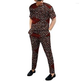 Tracksuits voor heren Afrikaanse mannen Kleding Set korte mouwen Patchwork Tops Elastische taille broek Nigeriaanse print mannelijke bruiloft bruidegompak