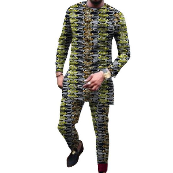 Survêtements pour hommes Imprimé africain Chemises à col rond avec pantalons Ensembles de pantalons sur mesure Mode Homme Costumes de marié Dashiki Tenues Vêtements pour hommes