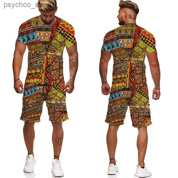 Chándales para hombres Conjunto de camiseta para mujer con estampado africano Dashiki africano para hombre ChándalTopsShorts Deportes Ocio Verano Ropa para hombre Q240314