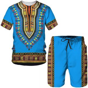 Survêtements pour hommes Couple imprimé africain T-shirt / ensemble de style ethnique Osaka Vêtements de rue traditionnels T-shirt et short pour hommes rétro P230605