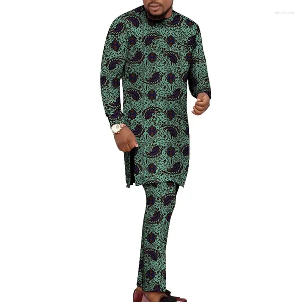 Parcours masculins Africain Imprimé de chemises longues pantalon Traditinal Styles Custom Traditinal Styles Nigeria Fashion Mâle de mariage masculin plus taille