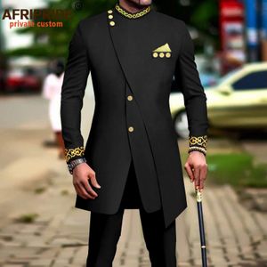 Tracksuits voor heren Afrikaanse pakken voor mannen Slim Fit Embroidery Blazer en Pants Set Business Dress Suit met Kerchief Party Wedding Evening A2316023 230529