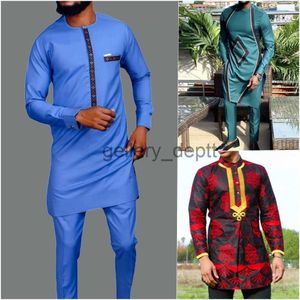 Trainingspakken voor heren Afrikaanse kleding Voor herenpakken Effen Kleur Eenvoudige shirts en broeken 2-delige sets Outfit Mode Casual Bruiloft J230925