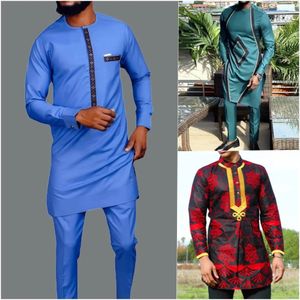 Survêtements pour hommes Vêtements africains pour costumes pour hommes Couleur unie Chemises et pantalons simples 2PCS Ensembles Outfit Mode Casual Mariage 231010