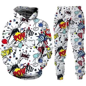 Suits-survêtement masculins Ah Yuan Hip Hop 3d Cartoon Pantalon à sweat imprimé Suit cool Men / Femmes 2pcs Traine de sport Ensemble de vêtements de sport