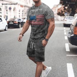 Chándales de los hombres Bandera americana Animales Letras 3D All Over Printed T Shirts Shorts Sets Casual Beach Streetwear Vocation Men Clothing