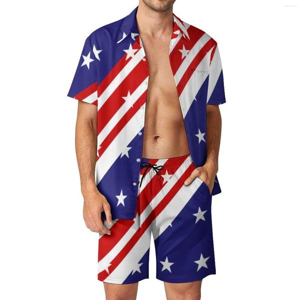 Homens Tracksuits Bandeira Americana Vermelho Azul Homens Define Estrelas N Listras 4 de Julho Shorts Casuais Fitness Camisa Ao Ar Livre Conjunto de Verão Tendência Terno