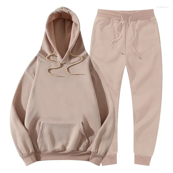 Chándales para hombre y conjunto de ropa deportiva con capucha de manga larga para mujer, pantalones deportivos, traje para correr de lana, suéter de moda de Color sólido