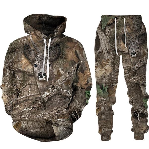 Chándales para hombre, conjuntos de sudaderas con capucha con estampado de animales en 3D, chándal informal de calle, traje con capucha de manga larga, ropa de camuflaje para hombre