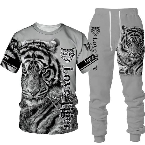 Survêtements pour hommes Animal 3D Tiger Imprimé Tops Pantalons Ensembles assortis Hommes T-shirts Sportwear Survêtement Printemps et été Vêtements pour hommes 230506