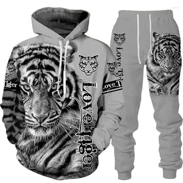 Survêtements pour hommes Animal 3D Tiger Imprimé Sweat À Capuche Pantalon Costume Cool Hommes / Femmes 2 Pcs Sportwear Survêtement Ensemble Automne Et Hiver Vêtements