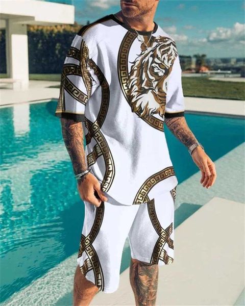 Suits-survêtement masculins Animal Gold Tiger 3D Imprimé Summer Tracksuit Set T-shirt Shorts 2 pièces tenues surdimensionnées Strt Strt Suit Man Set Vêtements T240505