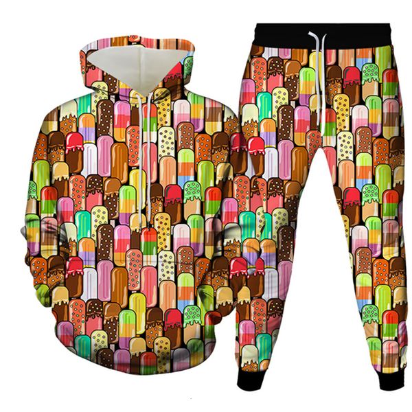 Survêtements pour hommes Anime Funny Ice Cream 3D Impression Survêtement Ensembles Casual Sweat à capuche Pantalon 2pcs Sweat-shirt surdimensionné Mode Hommes Vêtements 230413