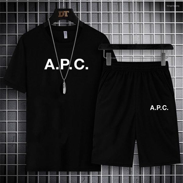 Chándales de hombre APC Venta de verano Poliéster Conjunto de manga corta Camiseta de color sólido Pantalones cortos Impreso Ropa casual Jogging