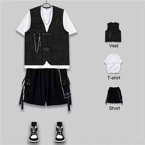 Contuillés masculins Arens Techwear Goth Gothic costume Vêtements Gitre à manches courtes mâles Punk Rave Shorts Setwear Hip Hop 3 pièces