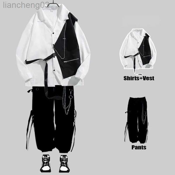 Survêtements pour hommes ARENS Techwear Ensembles pour hommes Pantalons cargo Kit de chemises pour hommes Chemises à manches longues Coréen Streetwear Hip Hop Harajuku Printemps W0328