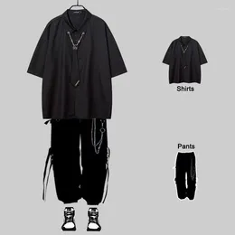 Suisses de survêtement masculines Arens Techwear sets Black Cargo Pants Shirt Kit Shirts Shirts à manches courtes Tie à Streetwear Corée Hip Hop Harajuku printemps