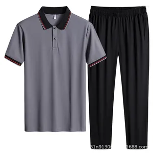 Survêtements pour hommes Arrivée Mode Deux pièces Trendy Casual Set à manches courtes T-shirt à revers d'été Pantalon noir Plsu Taille L-5XL 6XL7XL 8XL