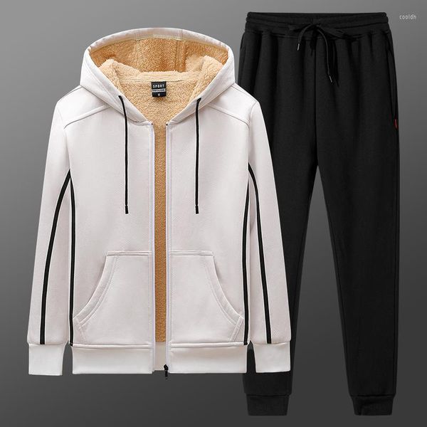 Survêtements pour hommes arrivés hiver chaud épais hommes costume de sport survêtement à capuche vêtements de sport fermeture éclair Cardigan laine pantalon ensemble décontracté