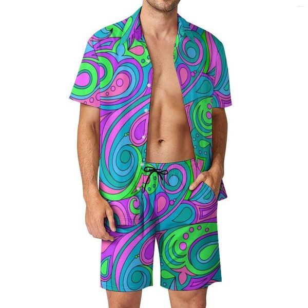 Chándales para hombre Art Men Sets Hippy Purple Paisley Casual Shorts Summer Hawaiian Beach Shirt Set manga corta gráfico de gran tamaño