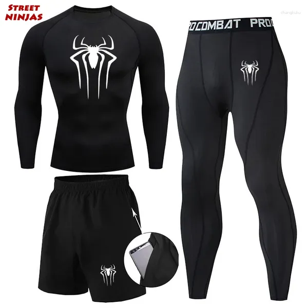 Survêtements pour hommes Athlétique 3 pièces Ensembles de compression pour hommes Impression graphique Gym Running Entraînement Fitness Kit Couche de base Undershirt Tops Pantalons