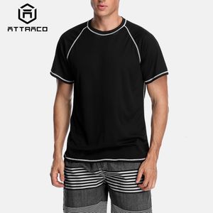 Trainingspakken voor heren Attraco Men Rashguard Dry-Fit Short Shirt Heren Duikshirts Surf Rash Guards Top UPF 50 ademend Rashguard T-shirt Strandkleding 230607