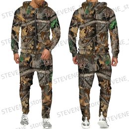 Survêtements pour hommes Automne et hiver Feuilles d'érable Camouflage 3D Zipper Survêtements Hommes Pêche en plein air Camping Chasse Ensembles Unisexe Streetwear Costumes T231122