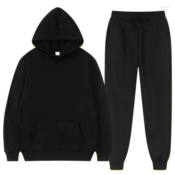 Survêtements pour hommes Sweat à capuche d'automne et ensembles de couleurs unies pour femmes Sweats à capuche à la mode pour hommes Pantalon de marque noire