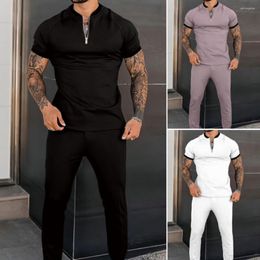 Chándales para hombre Conjuntos de otoño para hombre Camiseta simple informal Traje deportivo Cremallera Top Pantalones Moda de manga corta Fitness Jogger