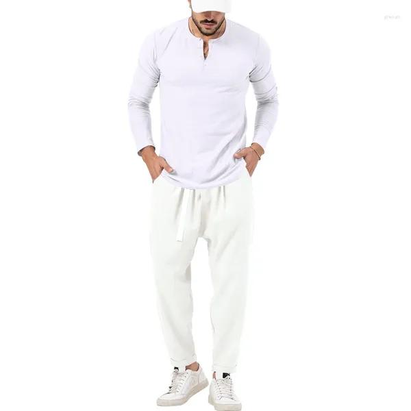 Survêtements pour hommes Produit d'automne Commerce extérieur Amazon Couleur unie Casual Manches longues Henry T-shirt Pantalon Ensemble