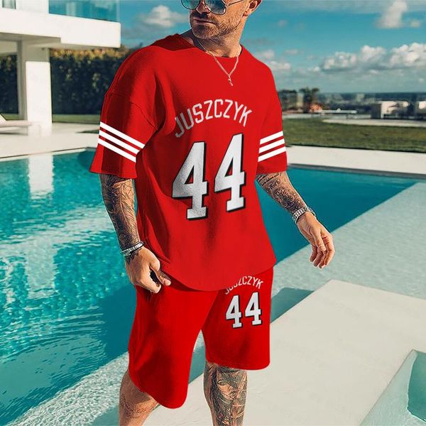 Survêtements pour hommes Automne Rouge Retro Basketball Sports T-Shirt Suit Shorts à manches courtes pour hommes Campus Jersey Loose O-Neck OversizedMen's