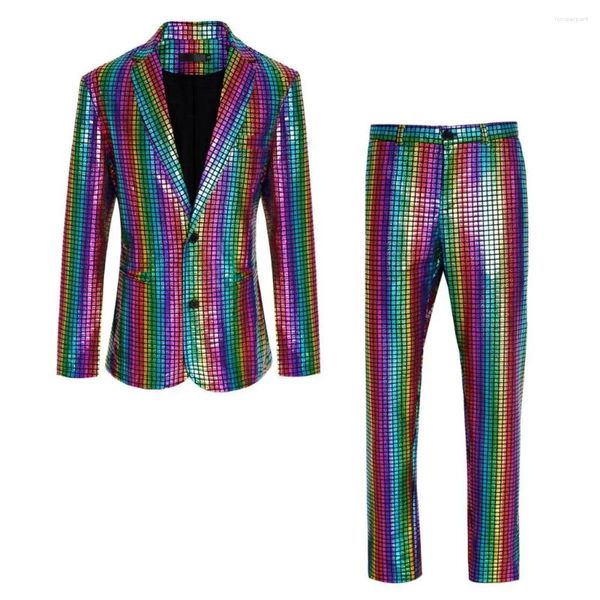 Survêtements pour hommes automne paillettes dorure blazer costume métallique 2 pièces ensemble disco brillant tenue fête de mariage 2023 mode veste pantalon pour hommes