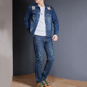 Tracksuits voor heren Autumn Street Mens Denim Tweede stuk set Slim Fit Vintage Cowboy Jacket Jeans Safari Style Cargo Pants matching OutfitMe