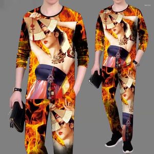 Survêtements pour hommes Automne Costume Hommes 2023 Flamme Beauté Modèle Tendance Beau Impression Mode Vêtements Tenue Décontractée