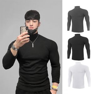 Survêtements pour hommes Automne Col Roulé T-shirts Hommes Chemise À Tricoter Slim Fit Fitness Vêtements Élastiques À Manches Longues T-shirt Casual Haut Col Haut 230322