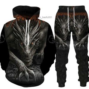 Survêtements pour hommes Automne hiver cool dragon Sweat pantalons de survêtement d'impression 3D et costume à capuche vêtements de sport pour hommes surdimensionnés costume de vêtements pour hommes Z230719