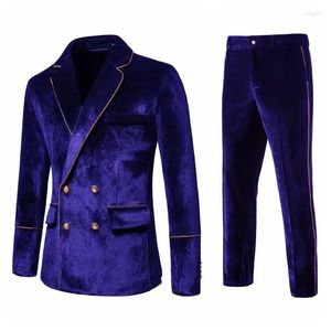 Costumes pour hommes Automne Hiver Gold Velvet Costume Robe de bal Party Mariage Mâle Luxe Mode coréenne Solide Veste Pantalon Deux pièces Ensemble