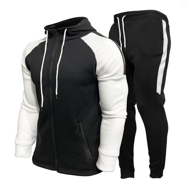 Chándales para hombres Otoño Invierno Chándal Hombres Contraste Gimnasio Con capucha Conjuntos de 2 piezas para hombre Trajes para correr Traje Deportes Sudadera con capucha Pantalones Dos