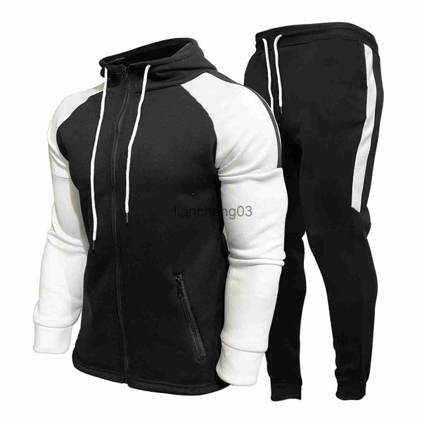 Chándales para hombres Otoño Invierno Chándal Hombres Contraste Gimnasio Con capucha Conjuntos de 2 piezas Para hombre Trajes para correr Traje para hombre Deportes Sudadera con capucha Pantalones Conjuntos de dos piezas J231023