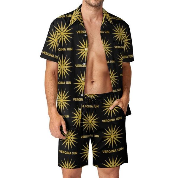 Chándales para hombres Símbolo impresionante Conjuntos para hombres Vergina Sun Star Tendencia Camisa casual Conjunto Pantalones cortos gráficos Ropa de playa de dos piezas Traje de gran tamaño Plus S