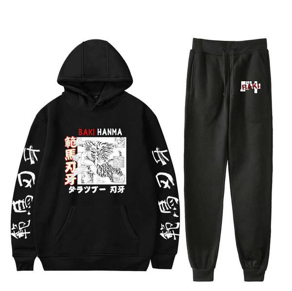 Survêtements pour hommes Baki The Grappler Anime Cosplay Set Sweat à capuche Ensembles Survêtement Sweatpant Pièces Automne Hiver Mâle Vêtements Chauds Pull Hommes G221011