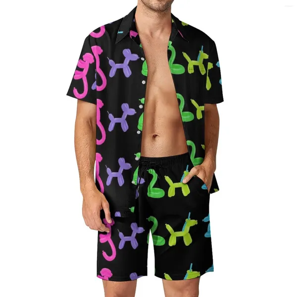 Parcours masculin Ballon Ballon Men SetS Animal Imprimé Shorts décontractés Summer Fashion Beach Shirt Set à manches courtes Graphique Graphique Big Taille Anniversaire