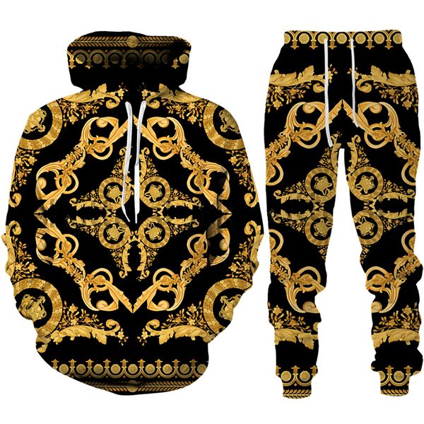 Survêtements pour hommes Style baroque Couronne dorée imprimée en 3D Sweat à capuche/pantalon/costume Décontracté Pull pour homme Sweat-shirt Pantalon Sportswear Ensemble de survêtement 230207