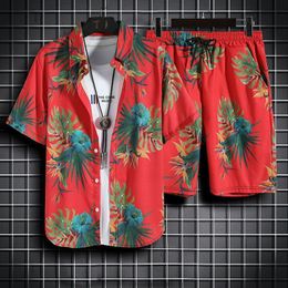 Tute da uomo Abbigliamento da spiaggia per uomo Set da 2 pezzi Camicia e pantaloncini hawaiani ad asciugatura rapida Abbigliamento moda Stampa Abiti casual Estate 230721